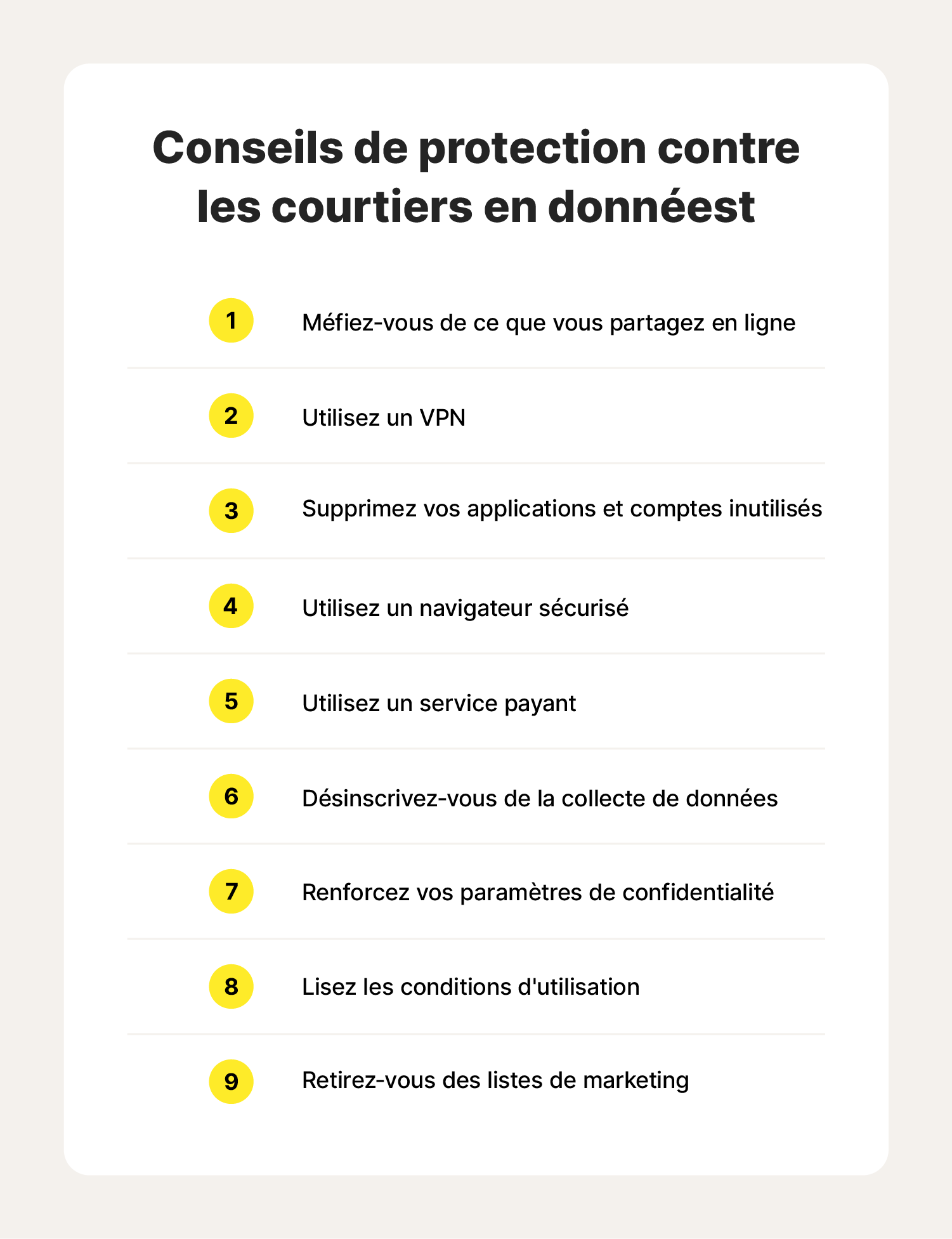 Une illustration présentant des conseils pour mieux protéger vos données contre les courtiers en données.